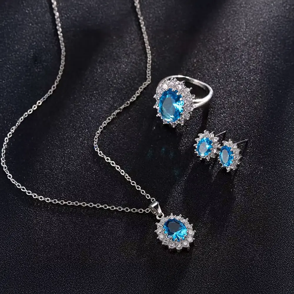 Glamorous Sapphire Jewelry Set with Zirconia Accents Gems Ritual
