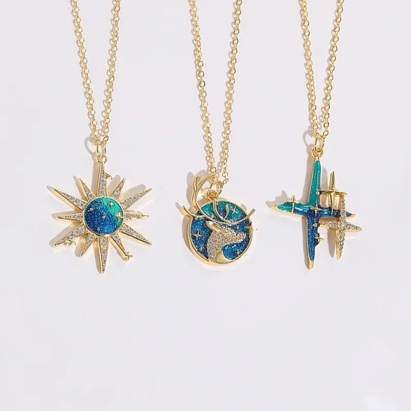 Celestial Zircon Necklace – Sun, Moon & Star Jewelry Gems Ritual
