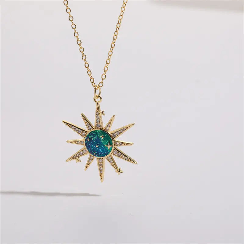 Celestial Zircon Necklace – Sun, Moon & Star Jewelry Gems Ritual
