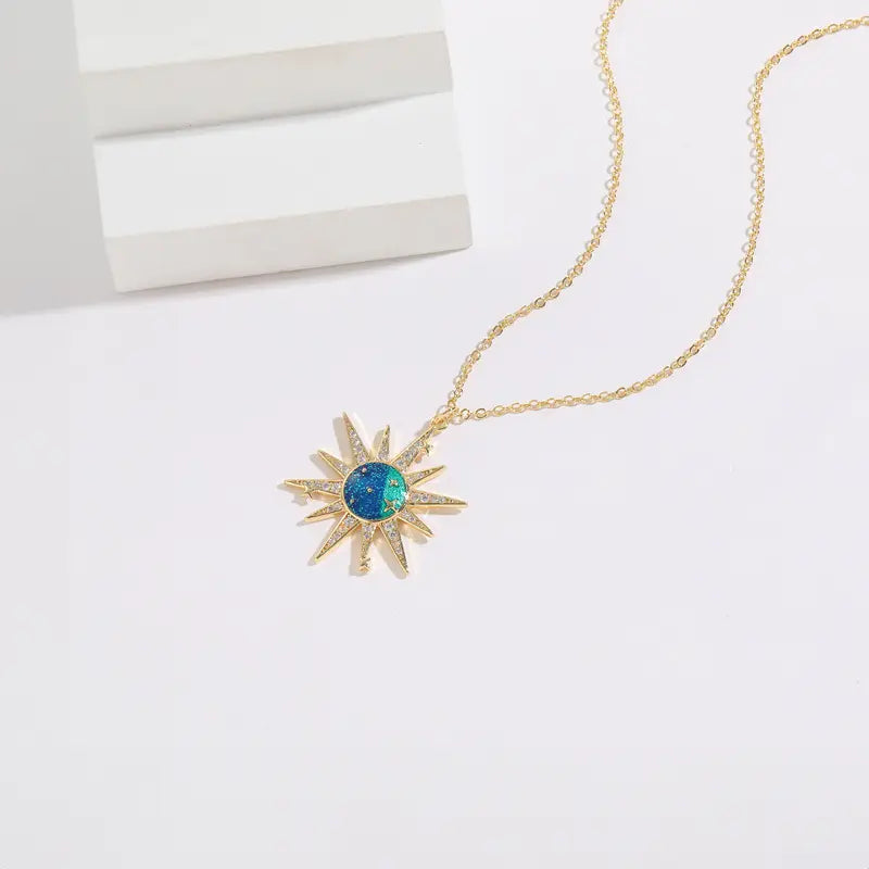 Celestial Zircon Necklace – Sun, Moon & Star Jewelry Gems Ritual