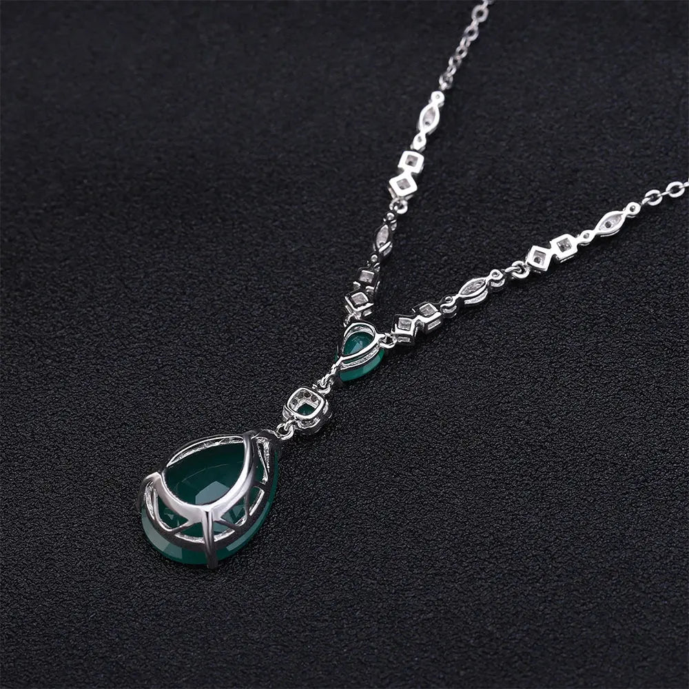 Natural Quartz & Agate Crystal Necklace in Silver with Zirconia Accents - Gems Ritual