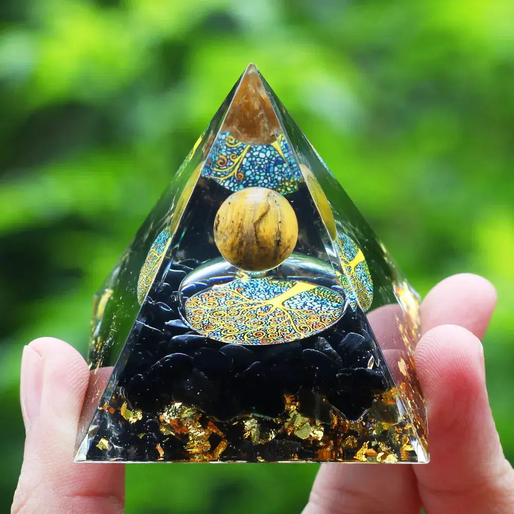 Meditation Orgonite Pyramid with Natural Crystals for Vibrational Healing Gems Ritual