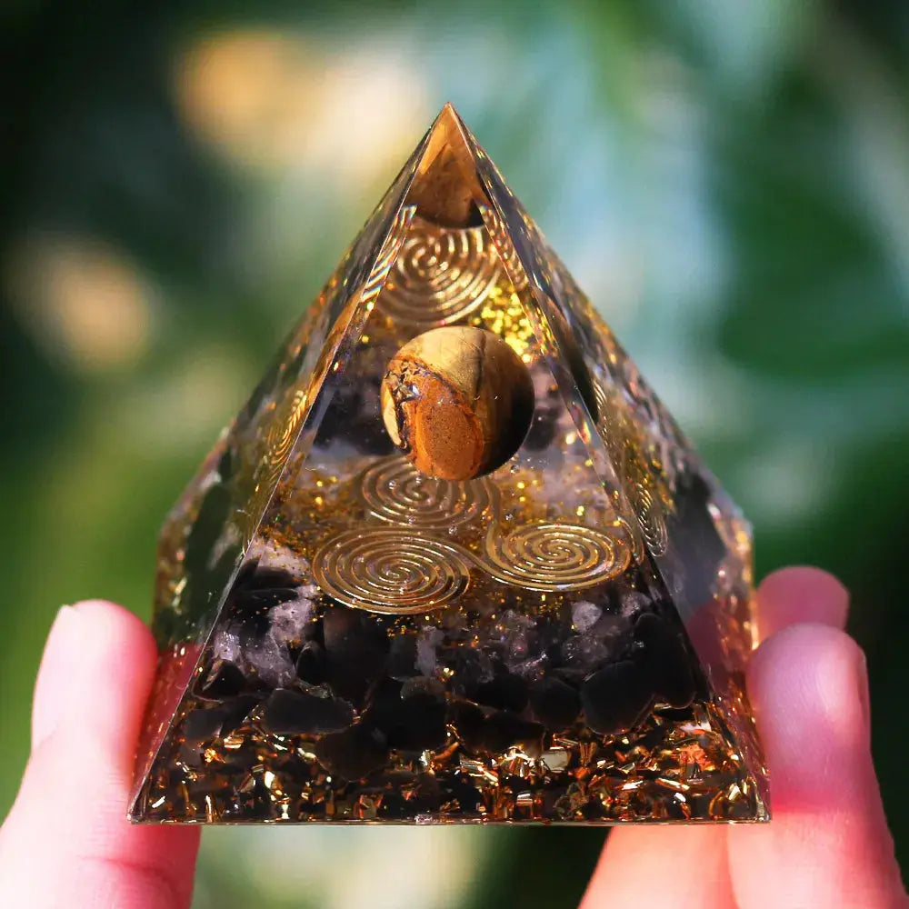 Meditation Orgonite Pyramid with Natural Crystals for Vibrational Healing Gems Ritual