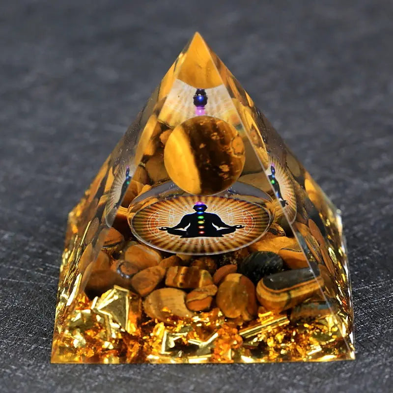 Golden Orgonite Pyramid – Harmonizing Crystal Energy - Gems Ritual