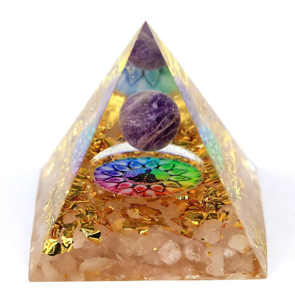 Golden Orgonite Pyramid – Harmonizing Crystal Energy - Gems Ritual