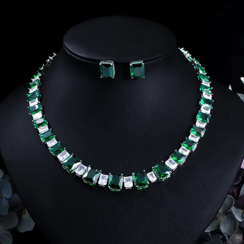 Green Zircon Bridal Jewelry Set - Classic & Glamorous - Gems Ritual