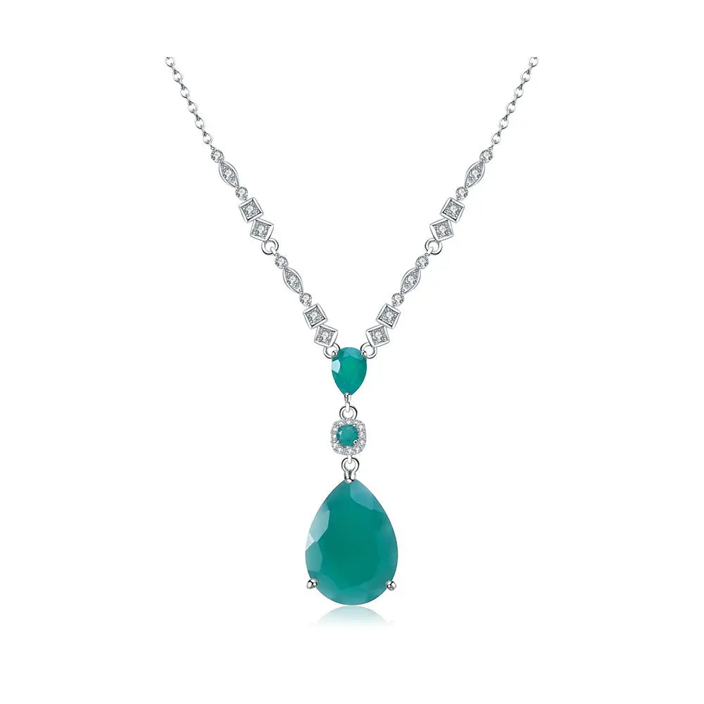 Natural Quartz & Agate Crystal Necklace in Silver with Zirconia Accents - Gems Ritual