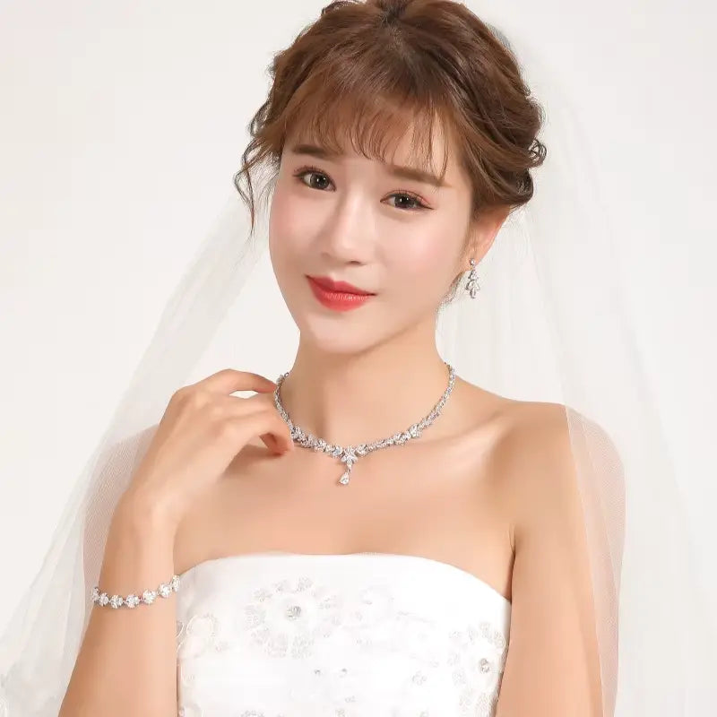 Timeless Zircon Bridal Set – Necklace and Earrings - Gems Ritual