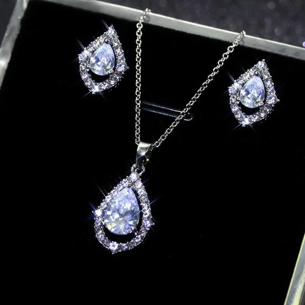 Zircon Gemstone Wedding Necklace Set with Earrings – Sea Blue & White Options - Gems Ritual