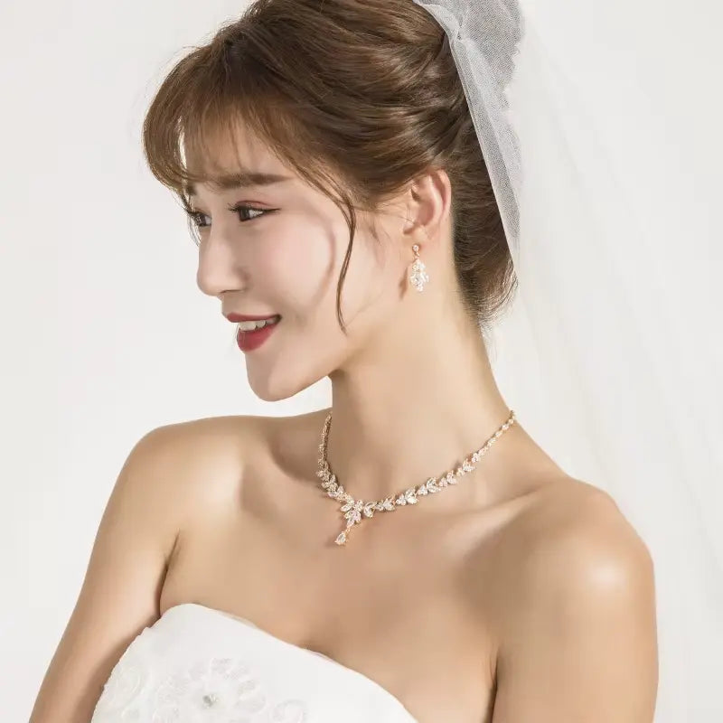 Timeless Zircon Bridal Set – Necklace and Earrings - Gems Ritual