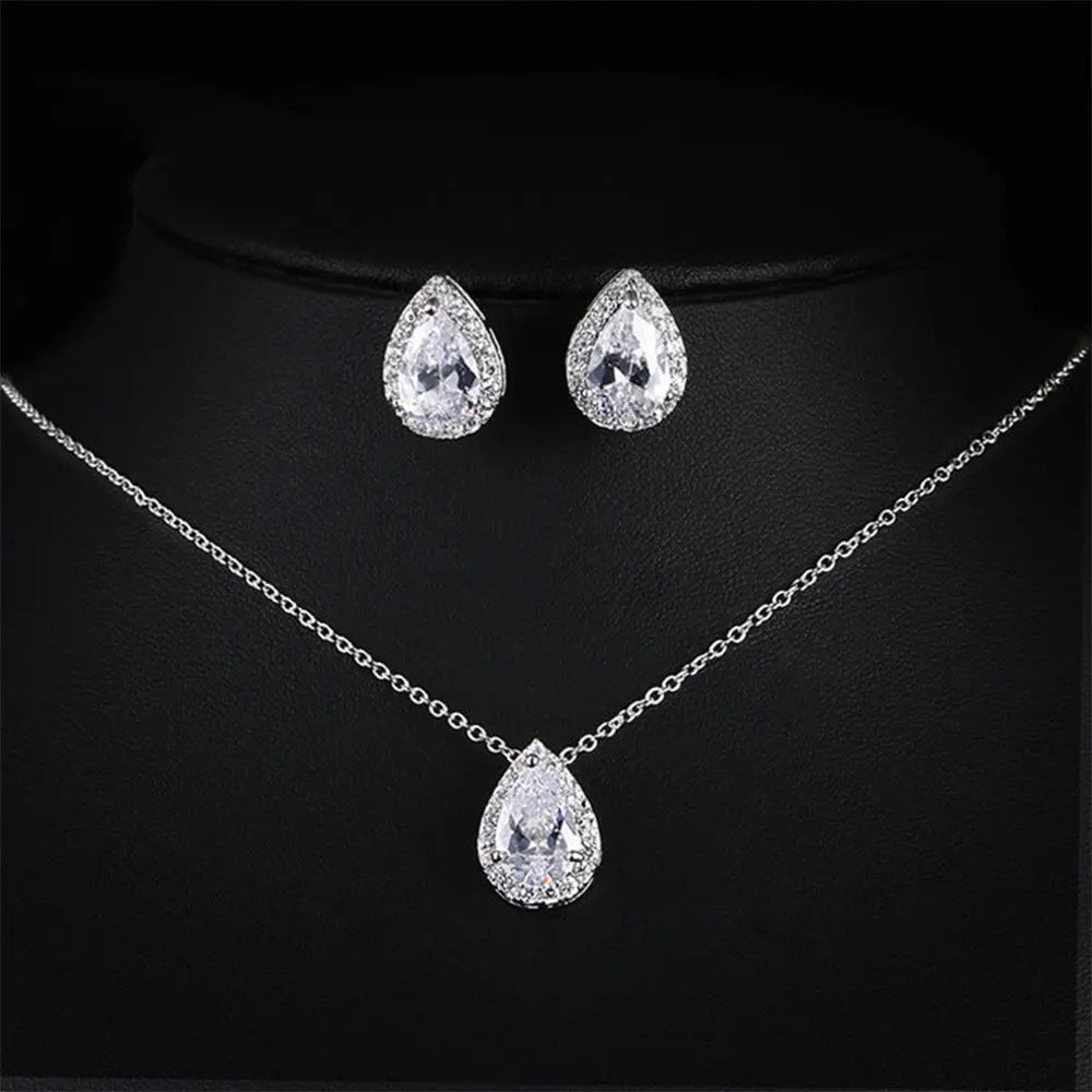 Timeless Zircon Wedding Set with Necklace and Earrings - Gems Ritual