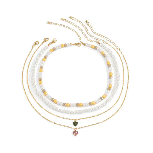 Dainty Crystal Diamond Necklace with Multi-Layer Natural Beads - Gems Ritual