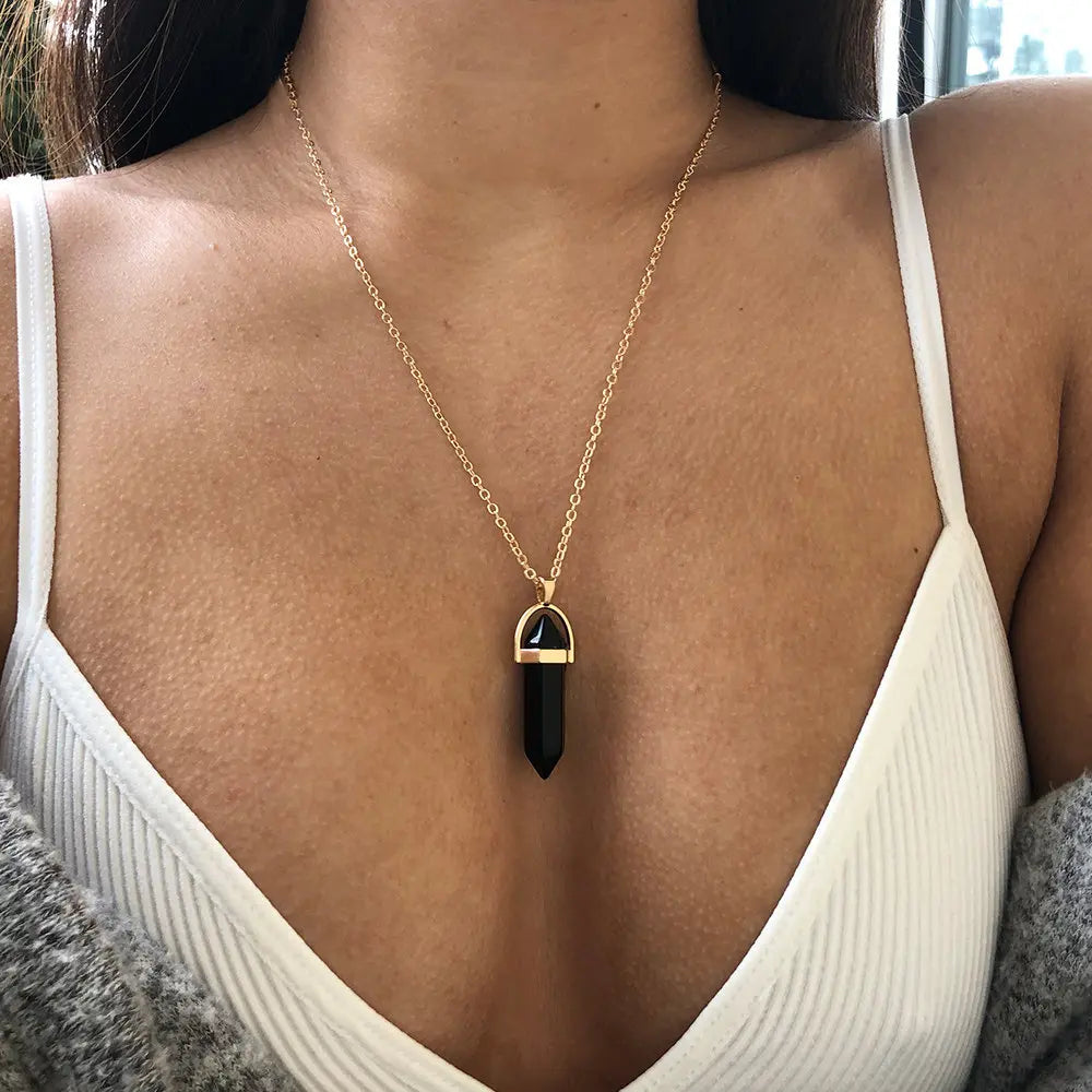 Hexagon Healing Crystal Necklace – Timeless Energy Jewelry Piece Gems Ritual