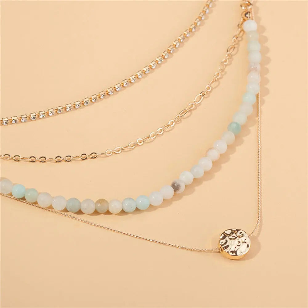 Diamond Necklace with Natural Gemstone Beads – Layered Style - Gems Ritual