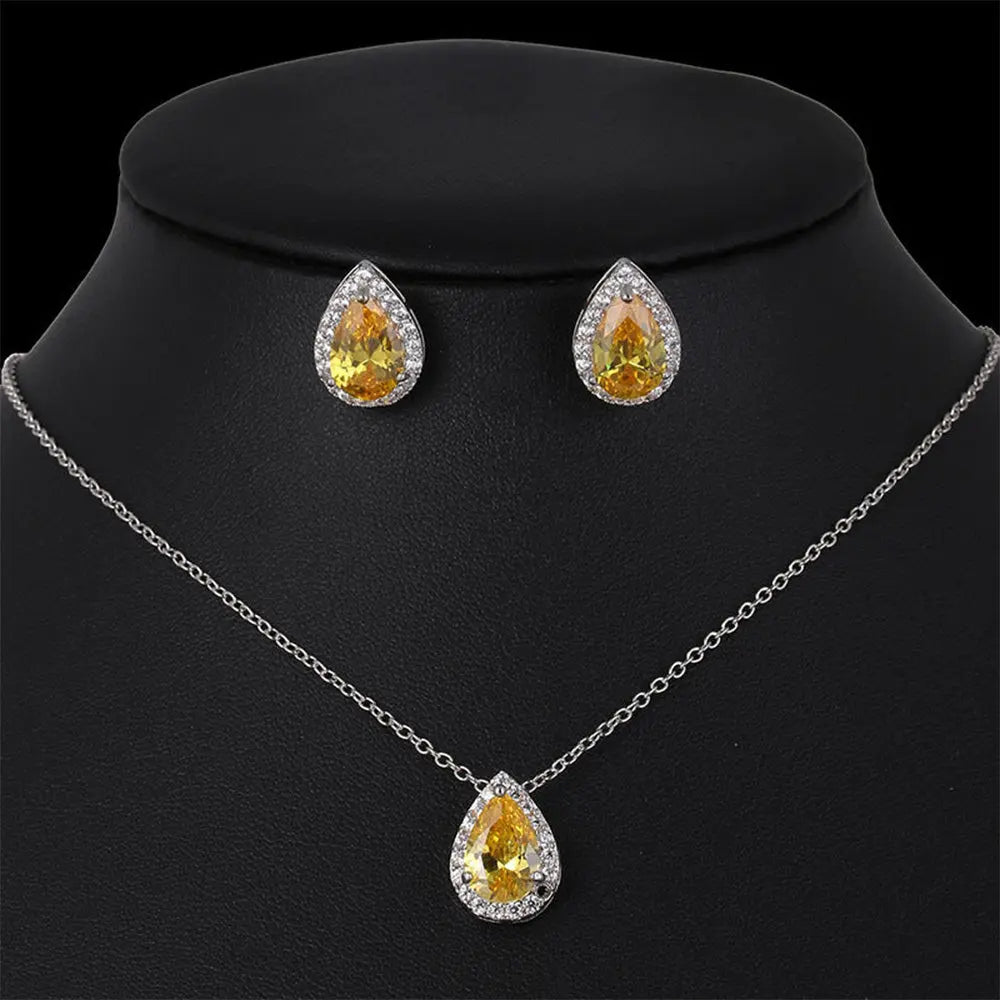 Timeless Zircon Wedding Set with Necklace and Earrings - Gems Ritual