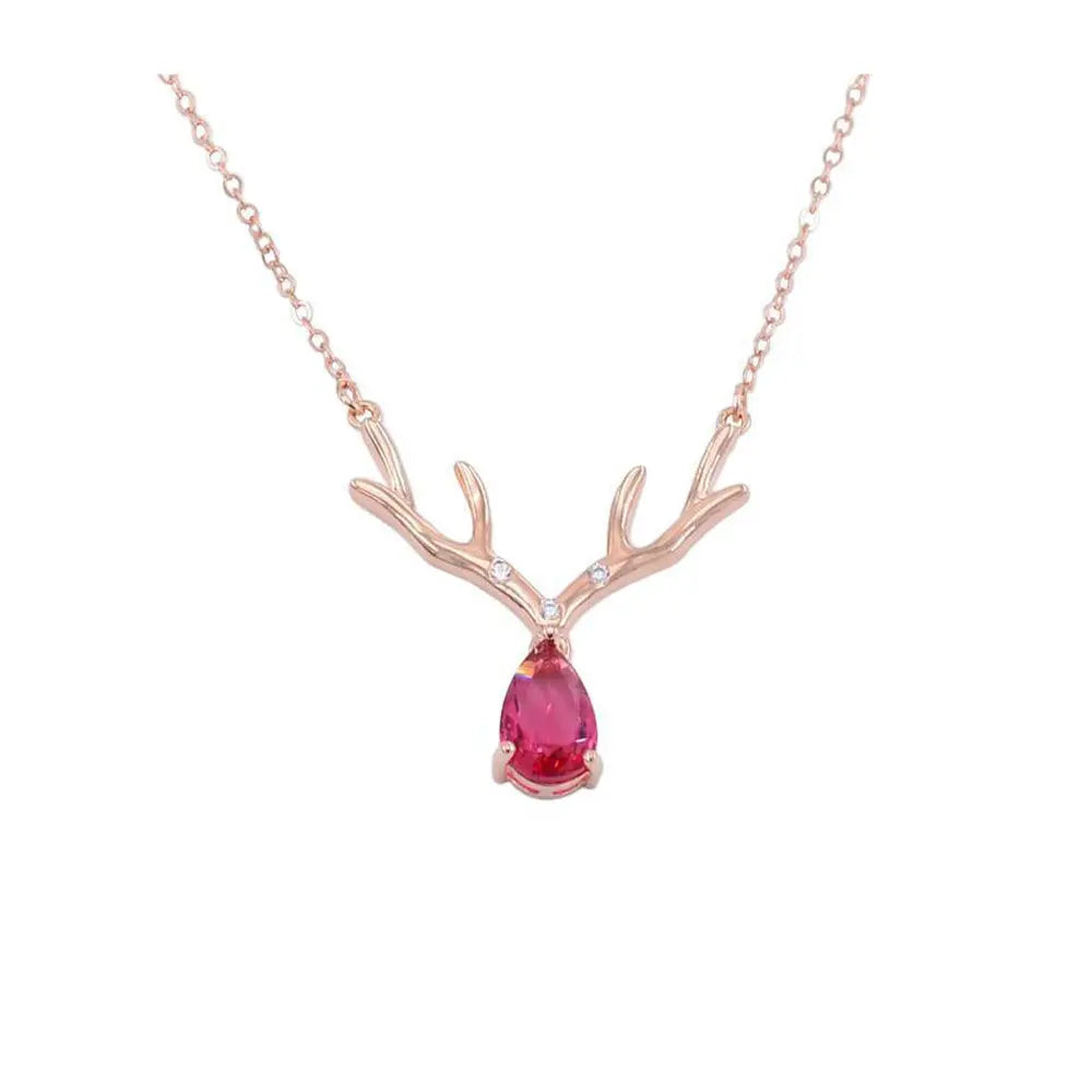 Zircon Antler Pendant Necklace – Teardrop Design in Silver or Rose Gold - Gems Ritual