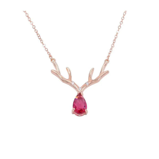 Zircon Antler Pendant Necklace – Teardrop Design in Silver or Rose Gold - Gems Ritual