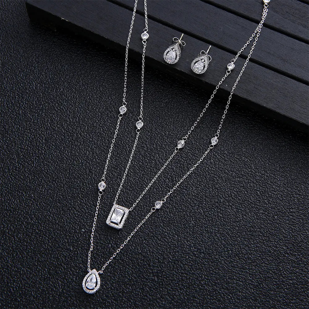 Elegant Zircon Set with Drop Earrings and Square Necklace - Gems Ritual
