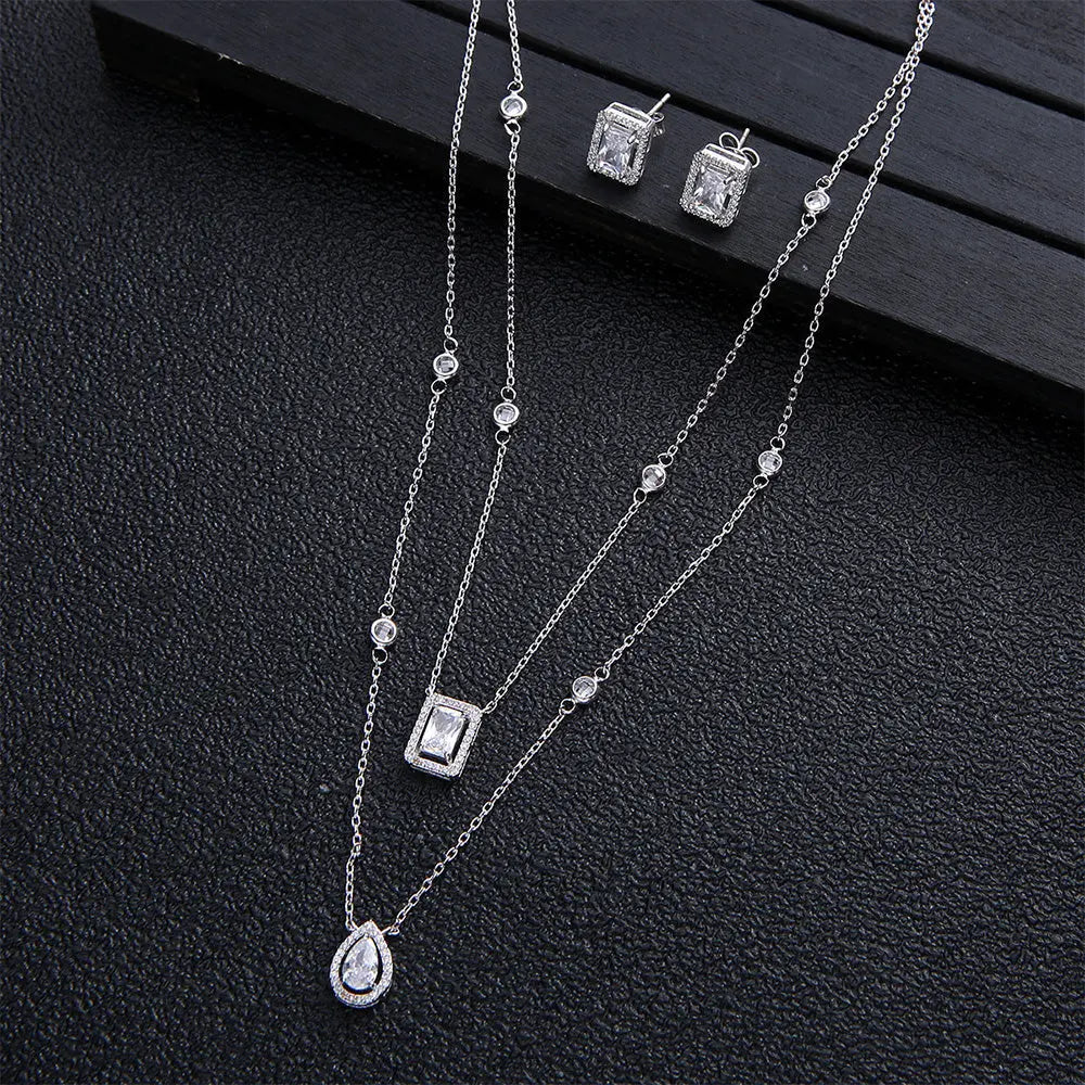 Elegant Zircon Set with Drop Earrings and Square Necklace - Gems Ritual