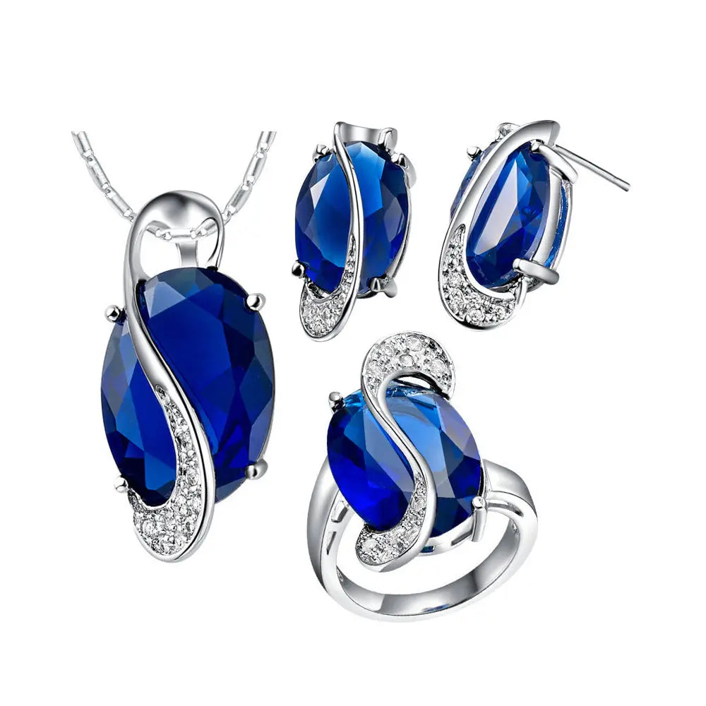Sparkling Zircon Jewelry Set – Complete Style with Necklace, Ring, and Earrings - Gems Ritual