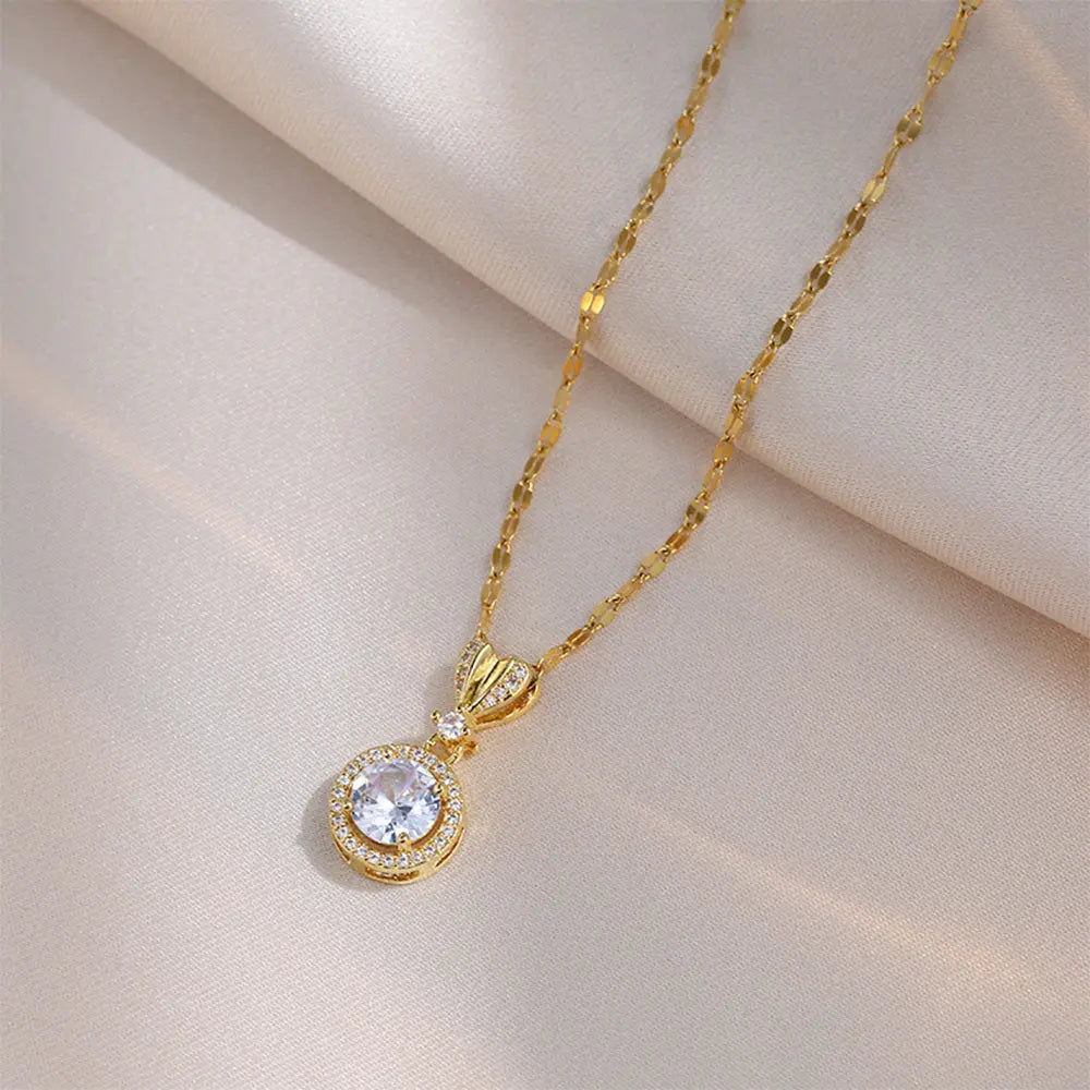 Dazzling Zircon Jewelry Set – Necklace and Earrings in Gold Finish Gems Ritual