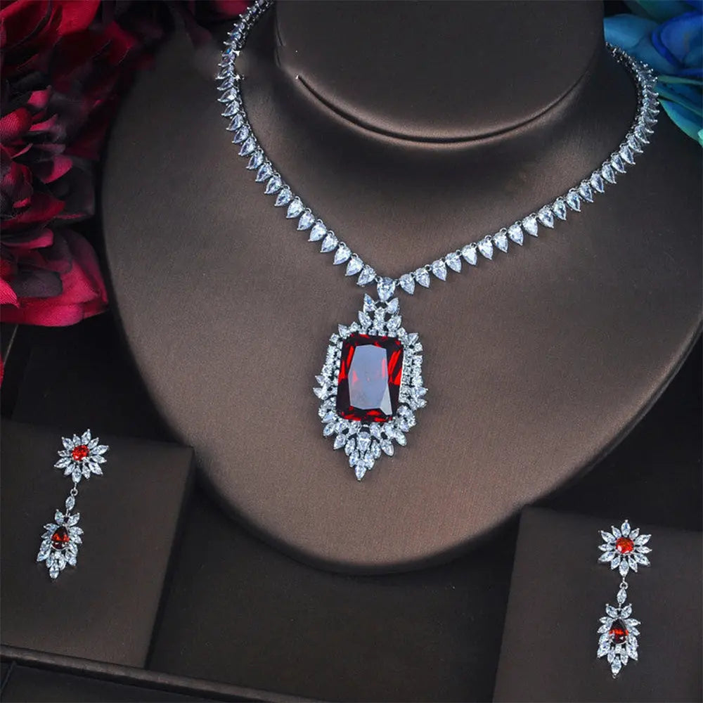 Glamorous Red Crystal Bridal Jewelry Set – Elegance for Every Special Moment - Gems Ritual