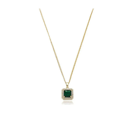 Geometric Green Zircon Pendant Necklace – Luxurious Micro-Set Design - Gems Ritual