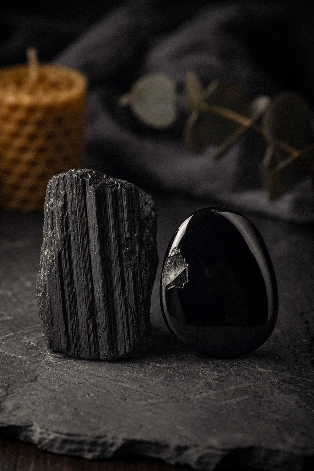 Black tourmaline and obsidian protective crystals compared