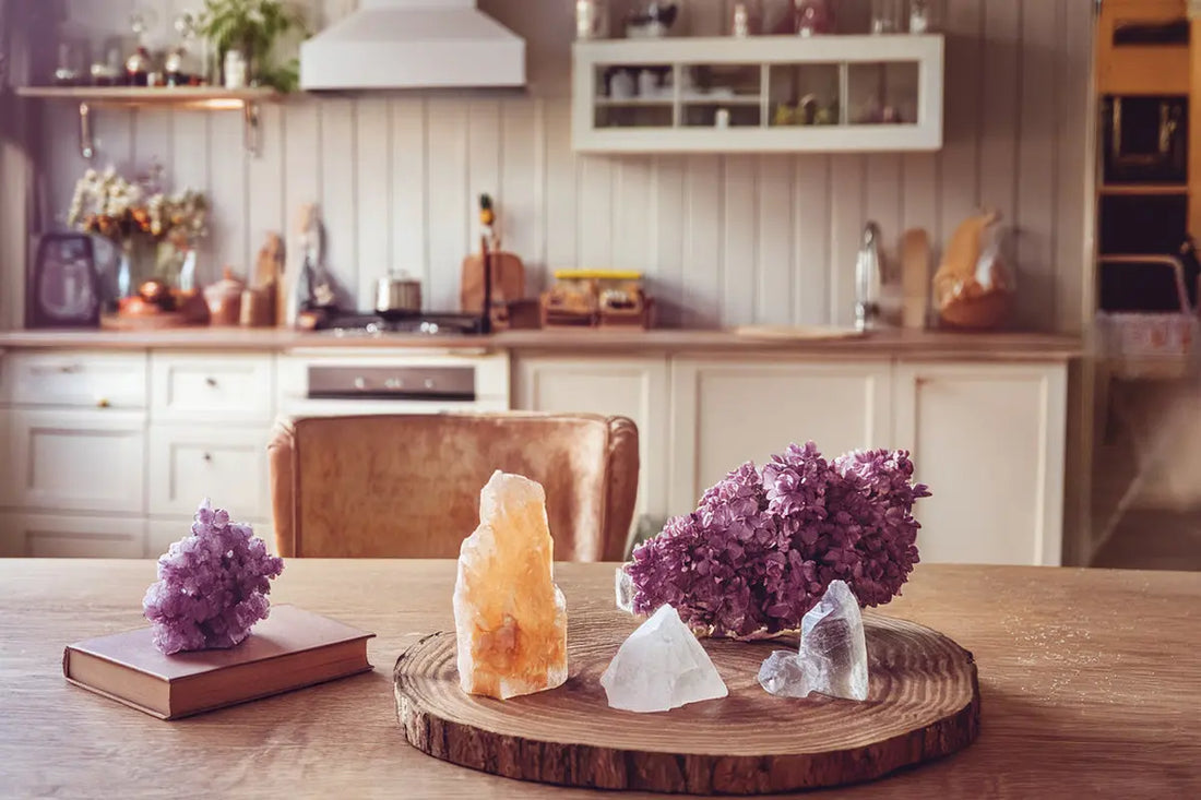 Beautiful home interior decorated with crystals for positive energy and harmony