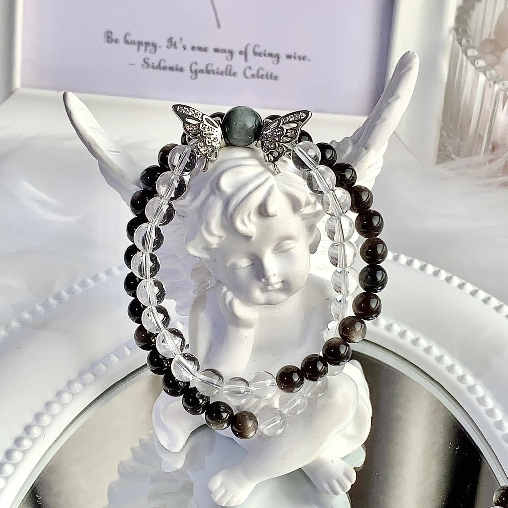 Yin Yang Bracelet – Black & White Natural Crystal Beads - Gems Ritual