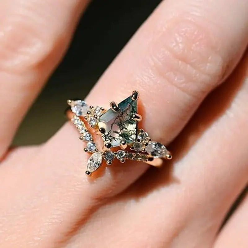 Vintage-Inspired Moss Agate Ring – Natural Gemstone & Sterling Silver - Gems Ritual