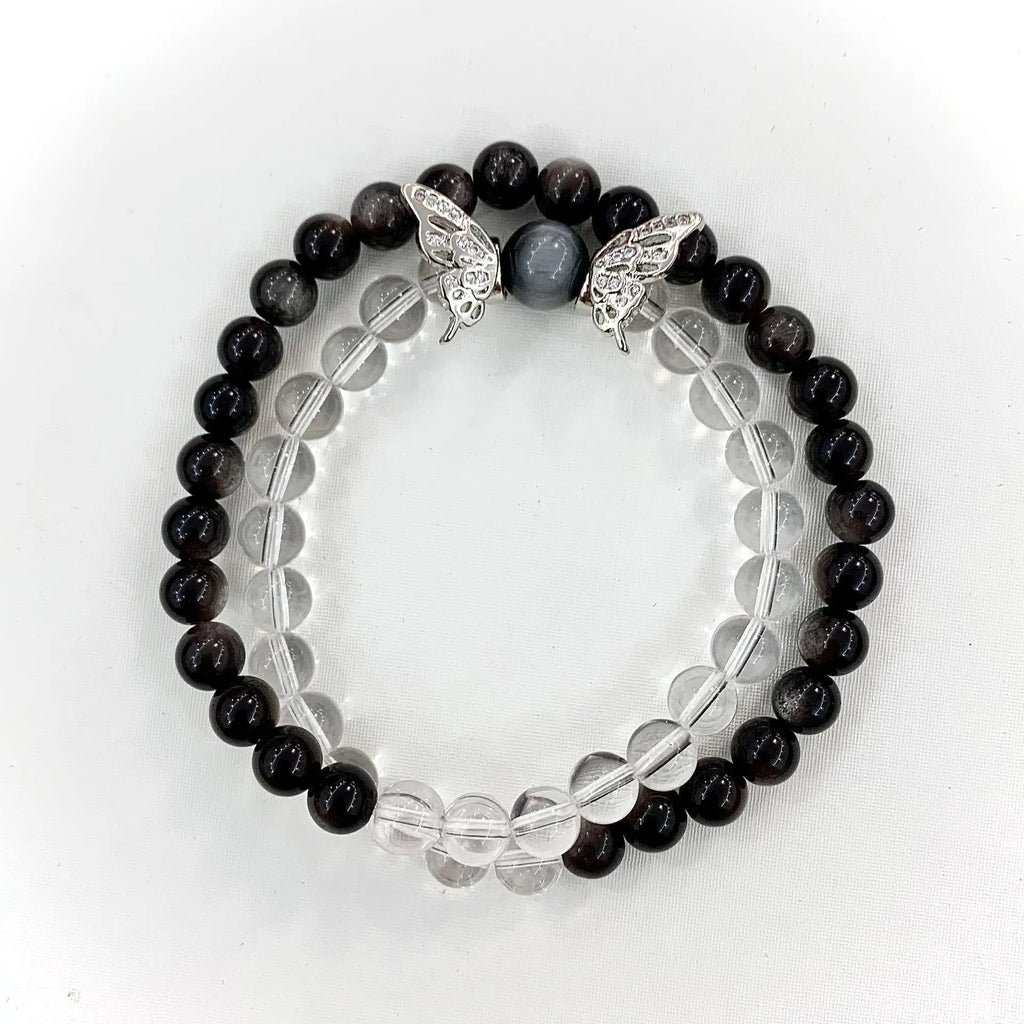 Yin Yang Bracelet – Black & White Natural Crystal Beads - Gems Ritual