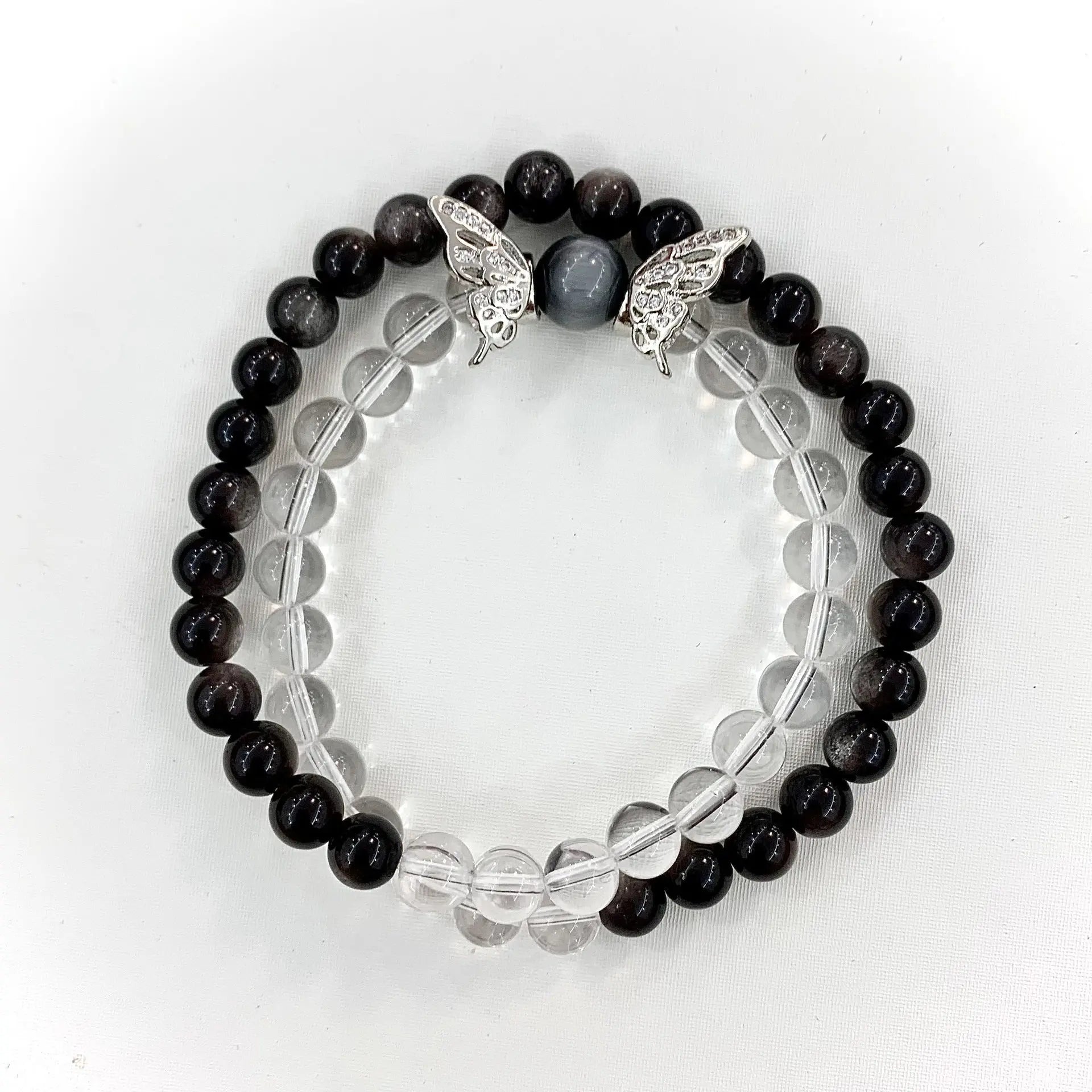 Yin Yang Bracelet – Black & White Natural Crystal Beads - Gems Ritual