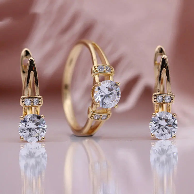 Sophisticated Rose Gold Jewelry Set – Round Zircon Bridal Accessories - Gems Ritual