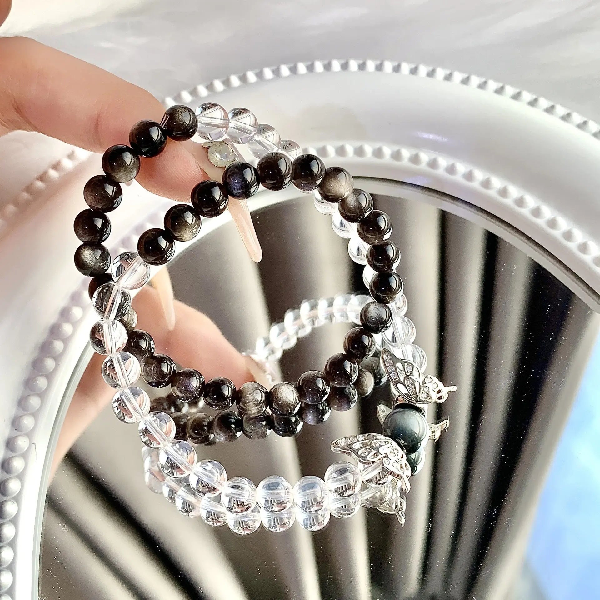 Yin Yang Bracelet – Black & White Natural Crystal Beads - Gems Ritual