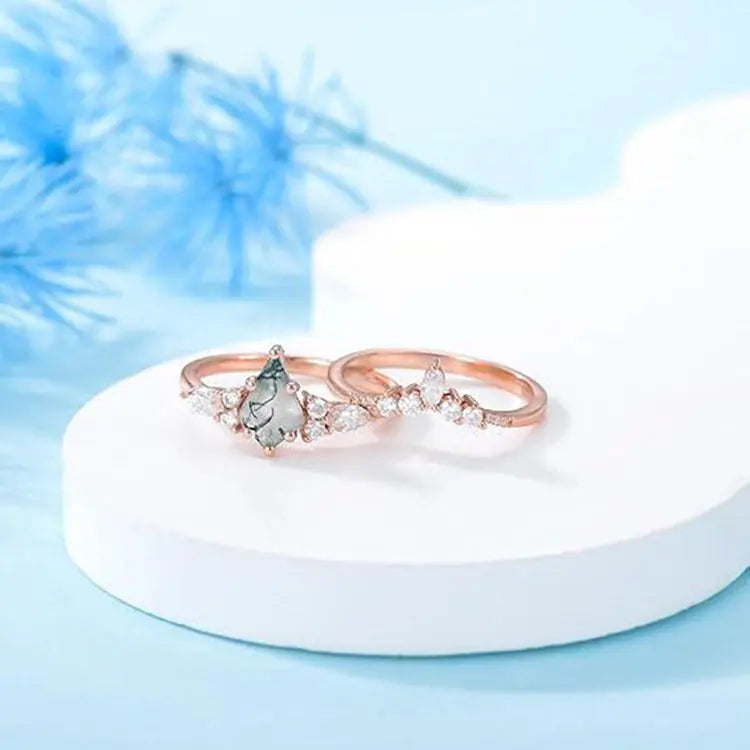 Vintage-Inspired Moss Agate Ring – Natural Gemstone & Sterling Silver - Gems Ritual