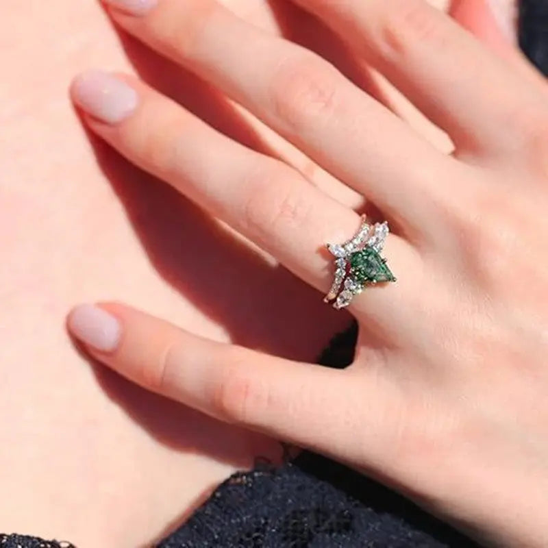 Vintage-Inspired Moss Agate Ring – Natural Gemstone & Sterling Silver - Gems Ritual