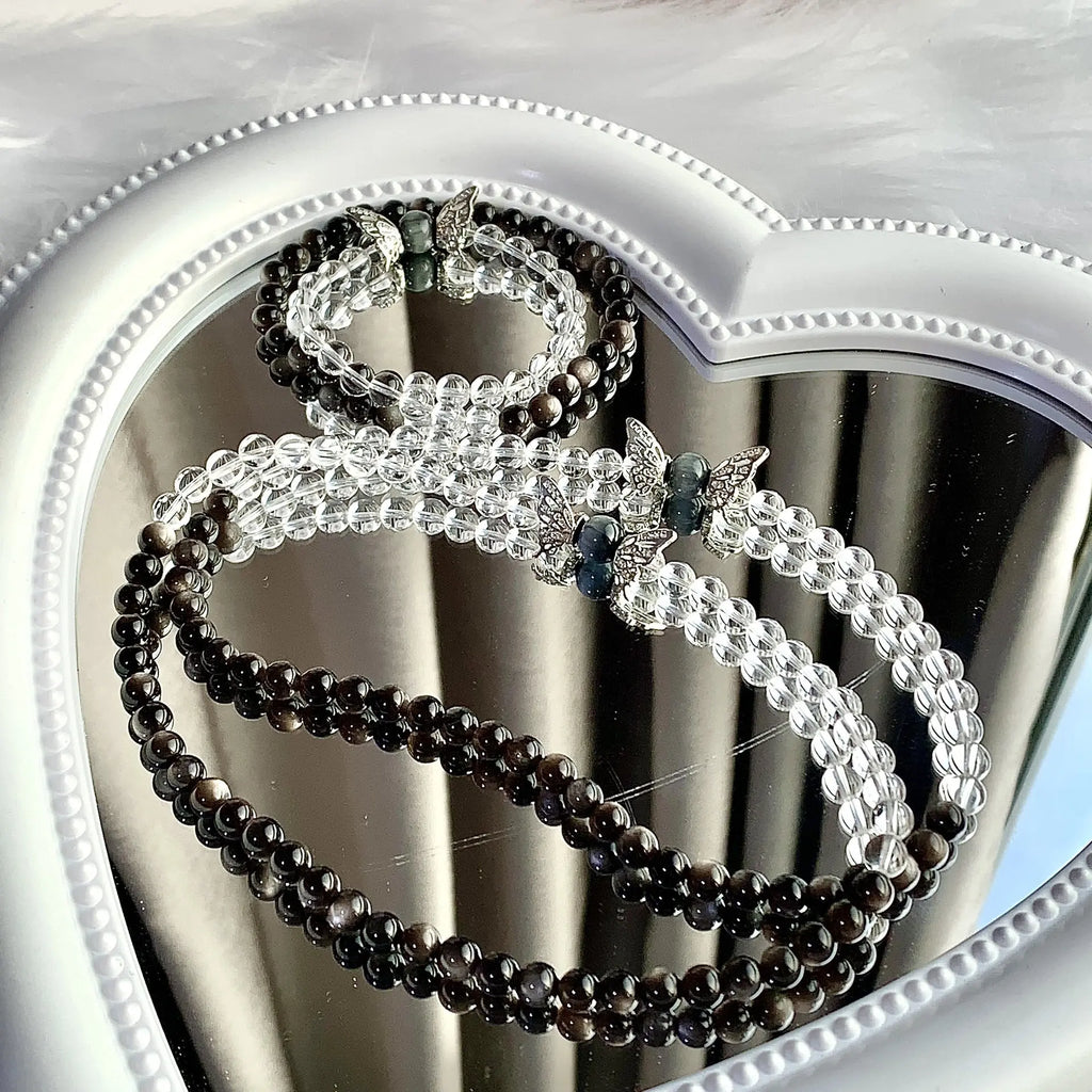 Yin Yang Bracelet – Black & White Natural Crystal Beads - Gems Ritual
