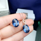 Blue Topaz Gemstone Jewelry Set – Pendant and Oval Ring - Gems Ritual