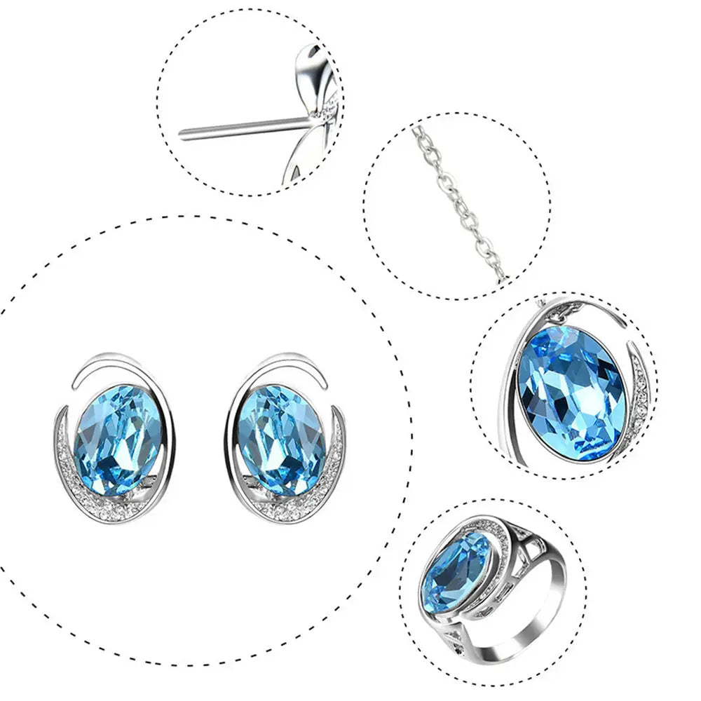 Luxurious Three-Piece Jewelry Set with Oval-Cut Blue Gemstone Gems Ritual