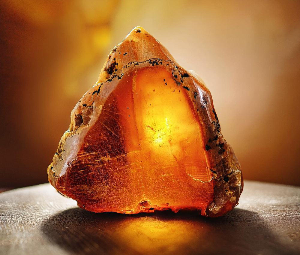 Amber crystal associated with the Solar Plexus Chakra for confidence and courage, and the Sacral Chakra for creativity, warmth, and emotional balance.