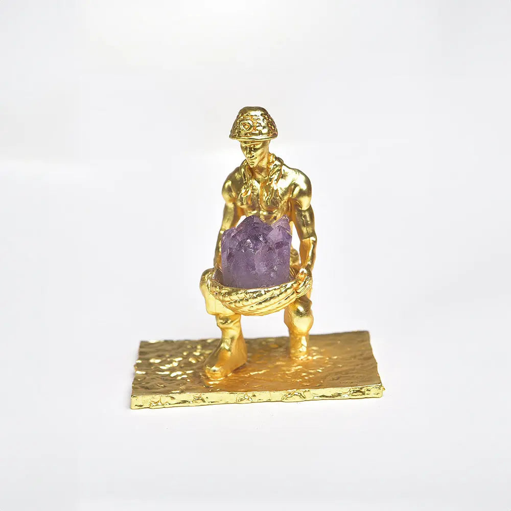 Handcrafted Natural Stone Miner Figurine Gems Ritual