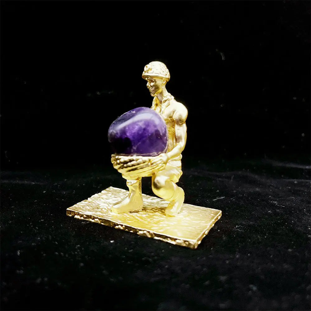 Crystal Figurine of a Gold Miner with Natural Gemstone - Gems Ritual