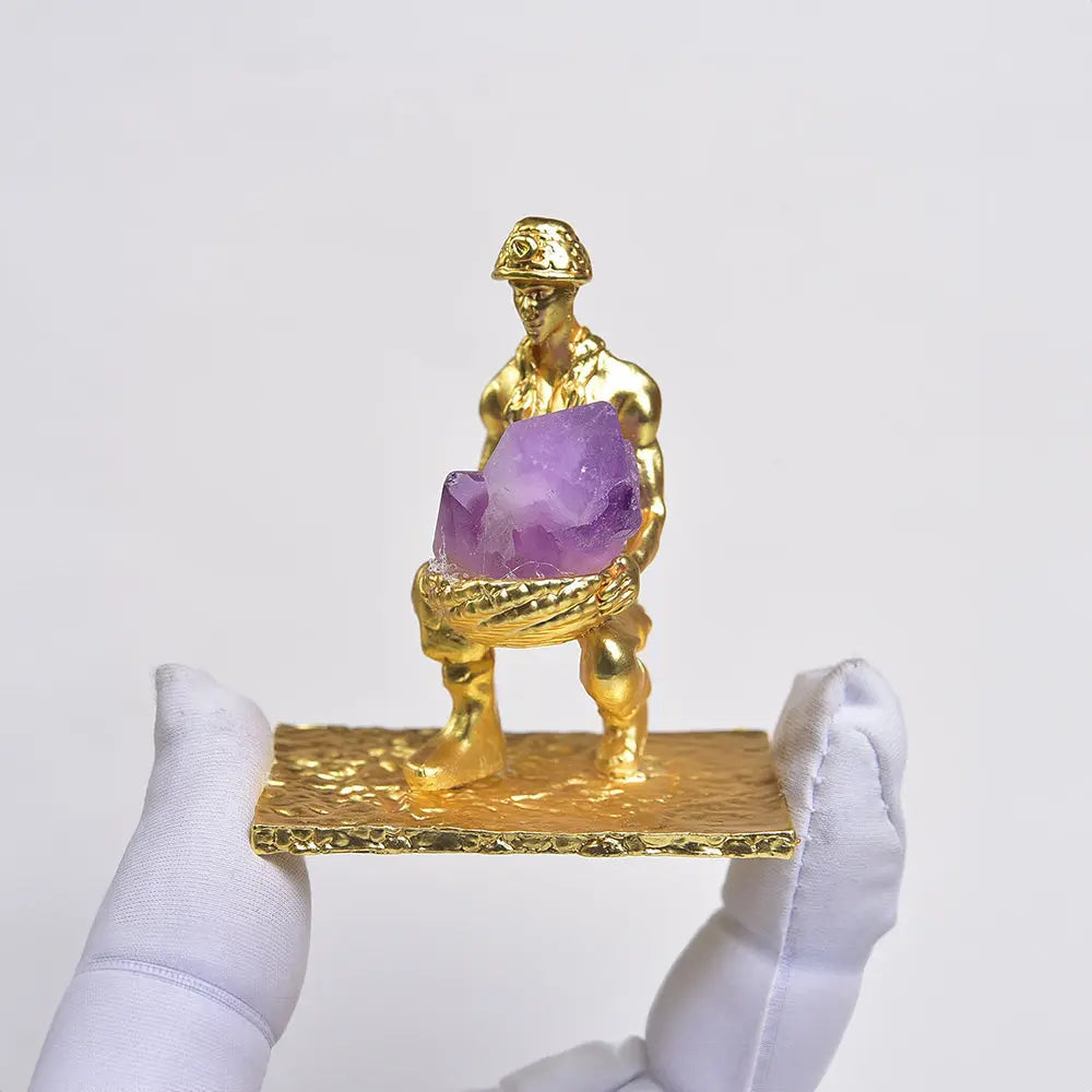 Crystal Figurine of a Gold Miner with Natural Gemstone - Gems Ritual