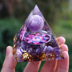 Crystal Orgonite Energy Pyramid – Reiki Infused Chakra Healing Decor Gems Ritual