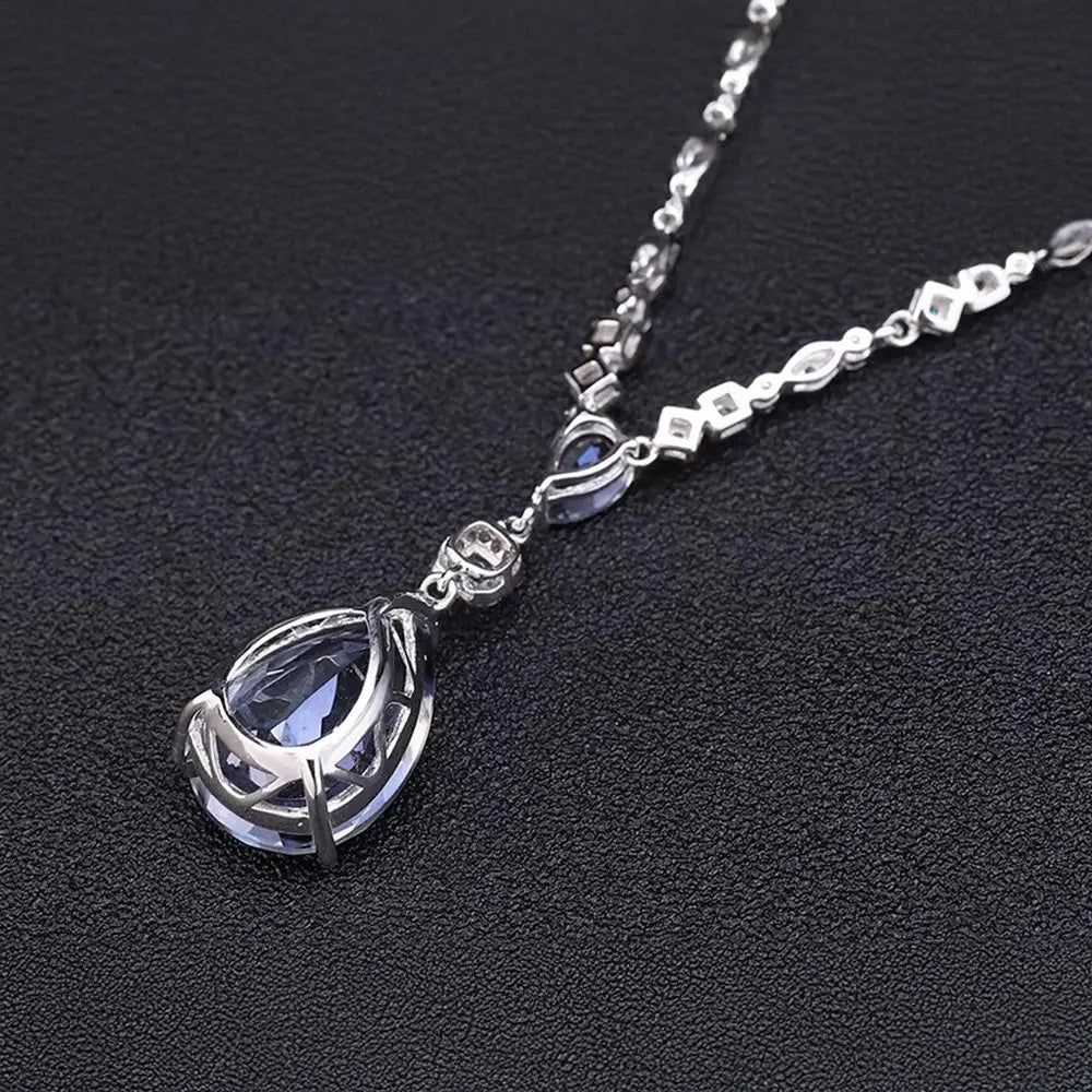 Natural Quartz & Agate Crystal Necklace in Silver with Zirconia Accents - Gems Ritual