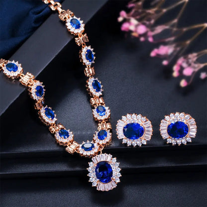 Elegant Luxury Retro Necklace and Earrings Set with Sparkling Zircon Stones Gems Ritual