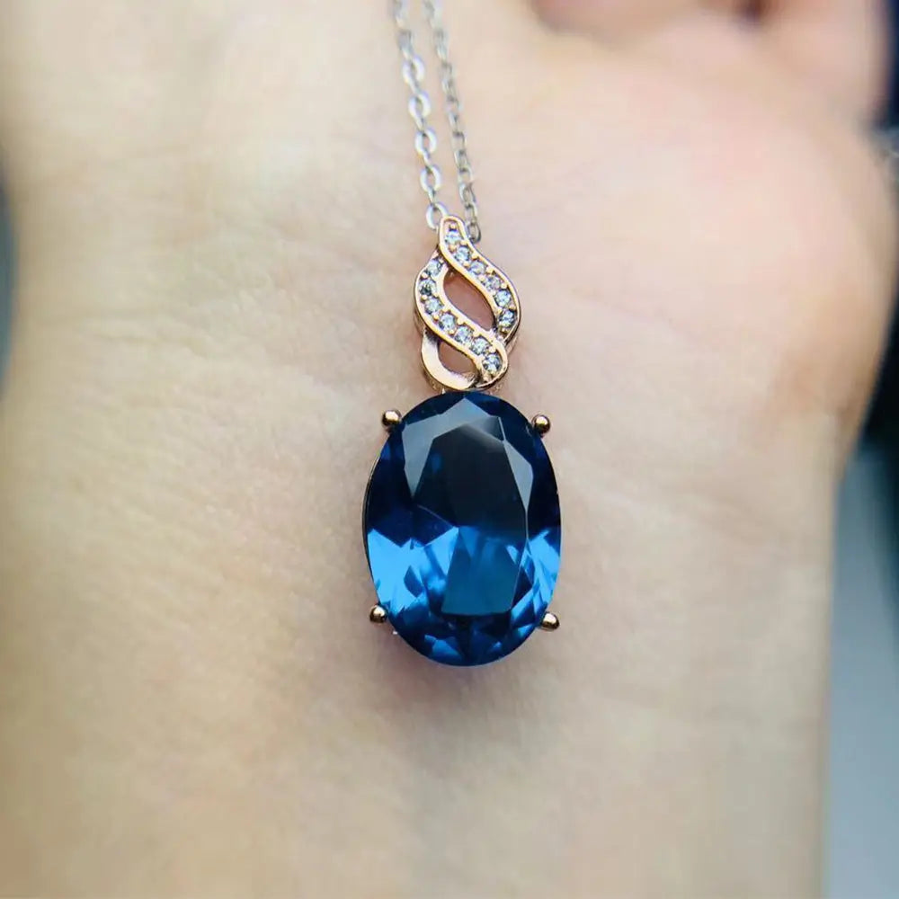 Blue Topaz Gemstone Jewelry Set – Pendant and Oval Ring - Gems Ritual