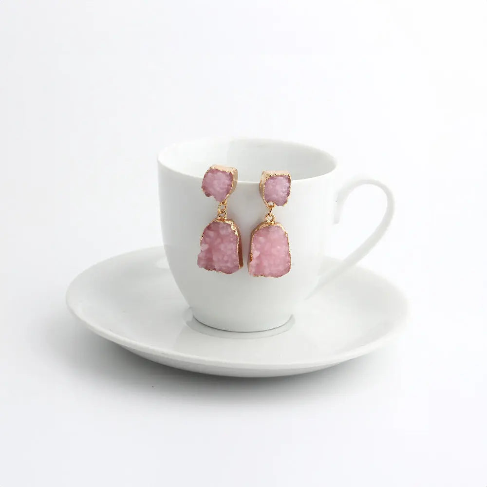 Unique Bold Geometric Pink Resin Earrings Gems Ritual