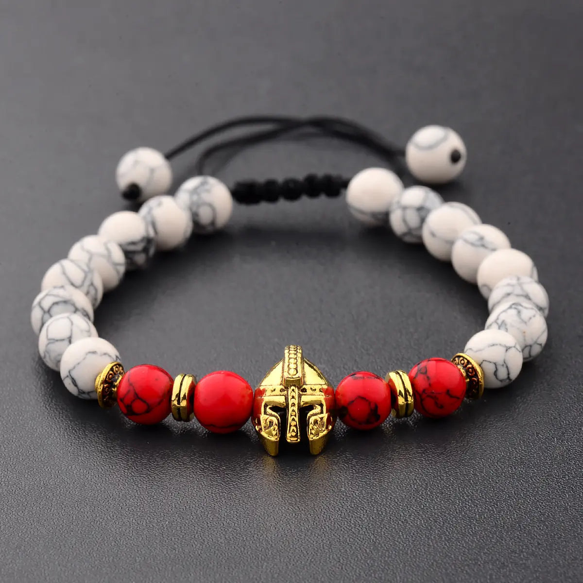 Bold and Grounded Volcanic Beads Spartan Helmet Bracelet - Gems Ritual